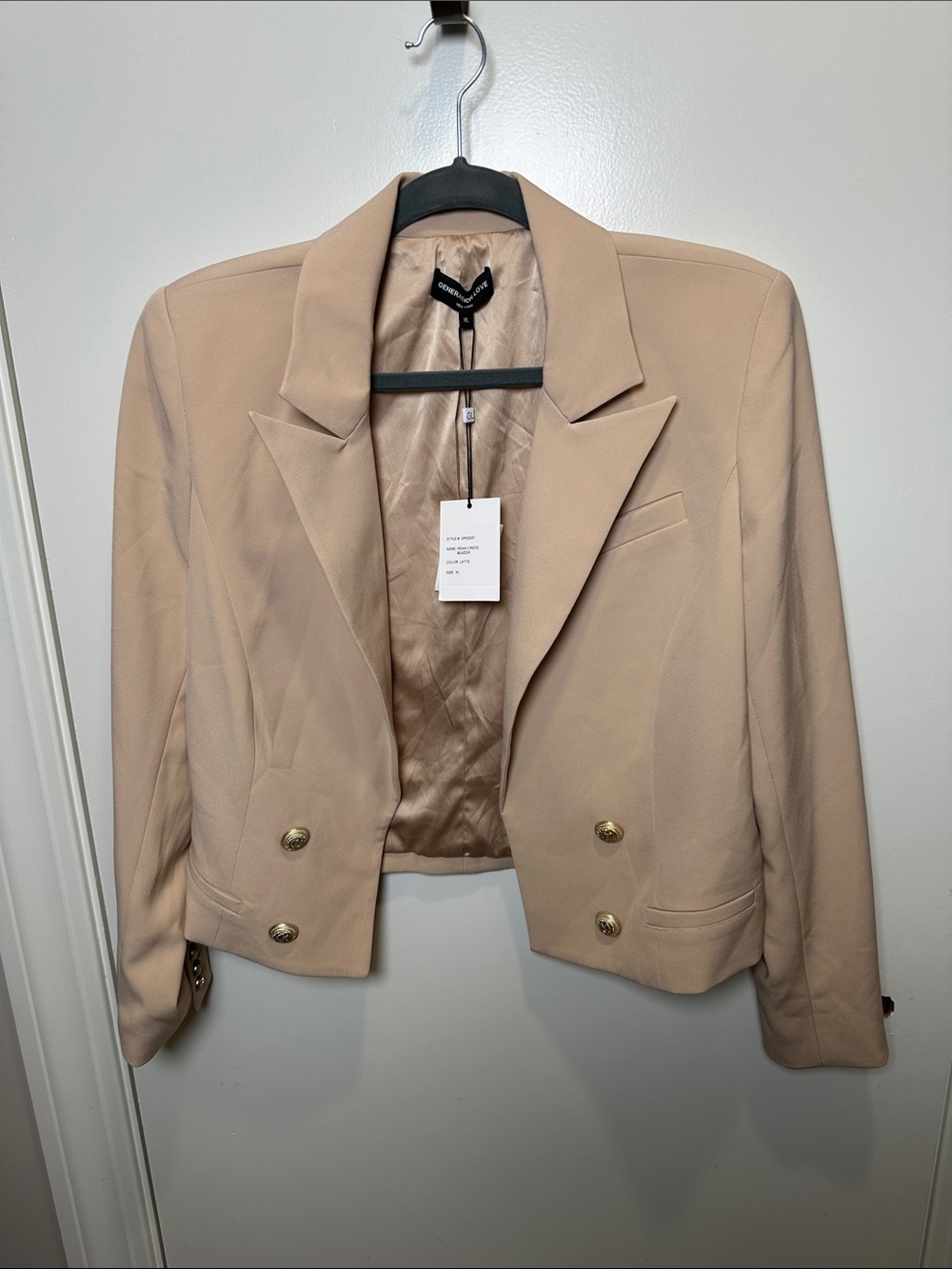 Generation Love Taupe Cropped Double-Breasted Blazer with Gold Buttons (28)